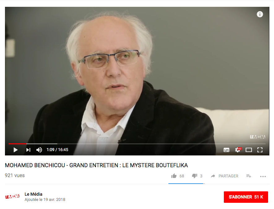 Entretien vidéo de Mohamed Benchicou avec Le Média à l’occasion de la parution du Mystère Bouteflika