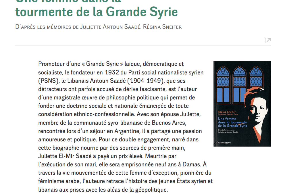 “Une femme dans la tourmente de la Grande Syrie” dans le Monde diplomatique